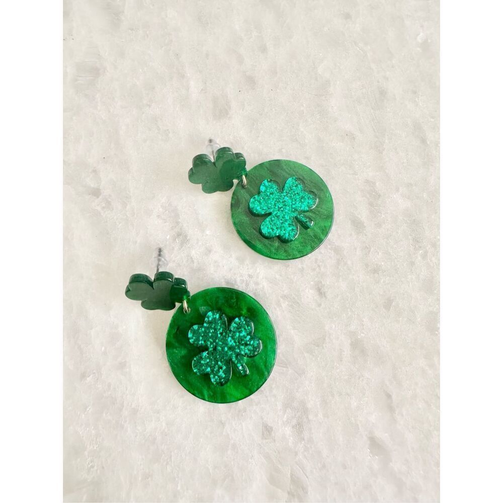 Saint Patrick’s sparkly green Clover earrings 